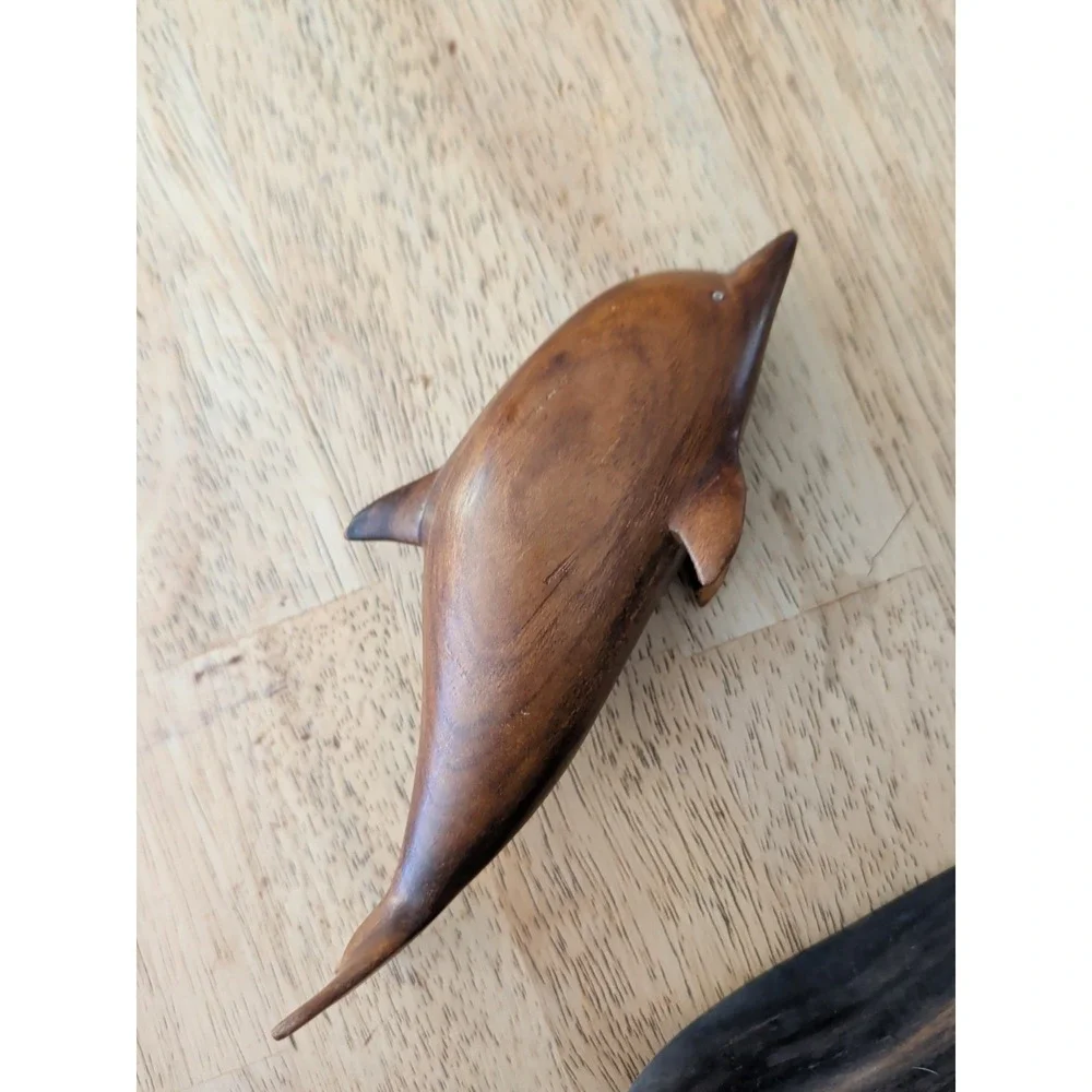 Pair Of‎ Vintage Wooden Dolphin And Fish Carvings